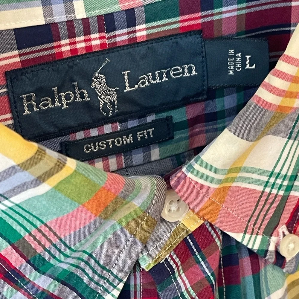 Ralph‎ Lauren Custom Fit Plaid Cotton Button Down Shirt Polo L